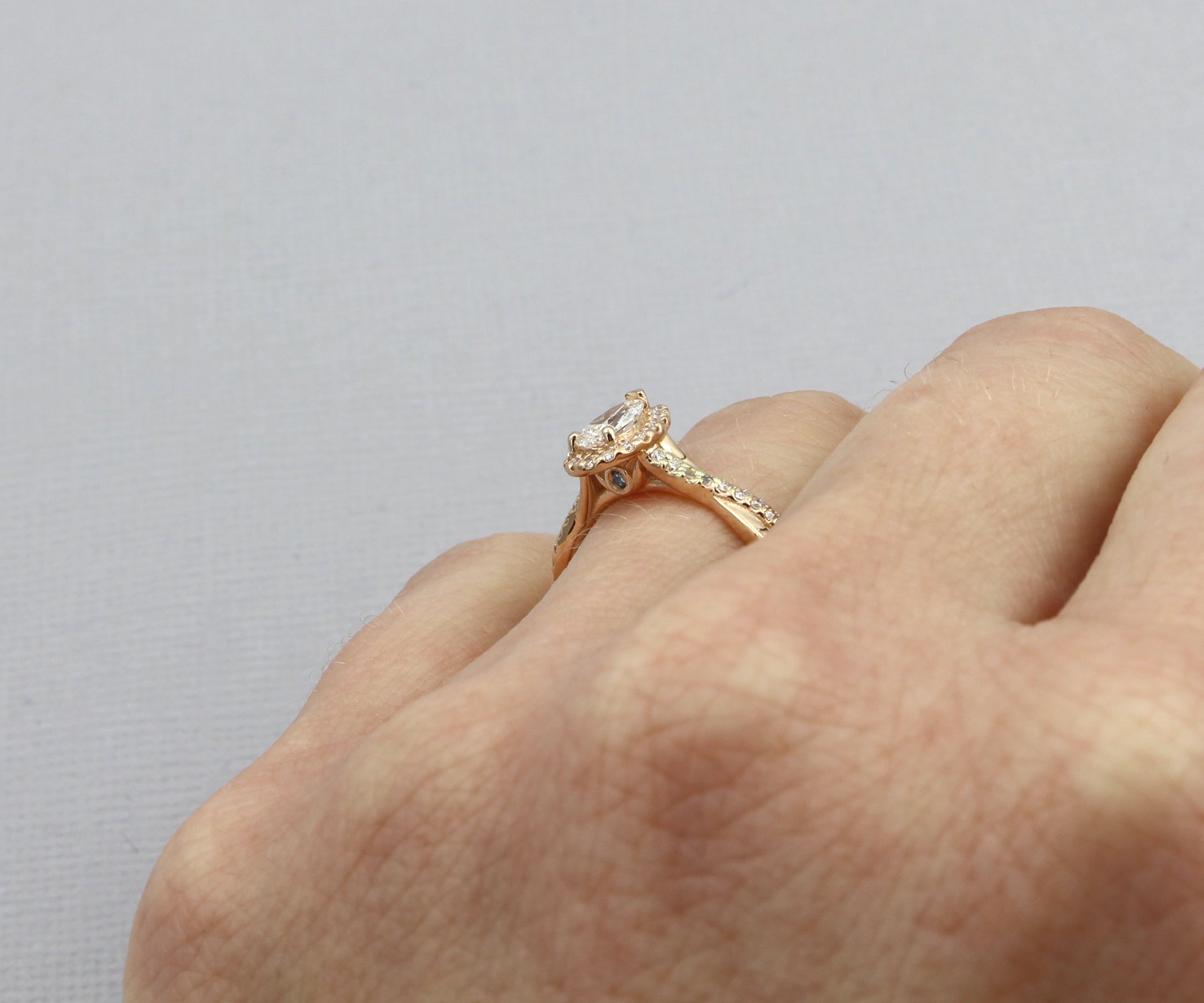 Pear Halo Twist Rose Gold Engagement Ring