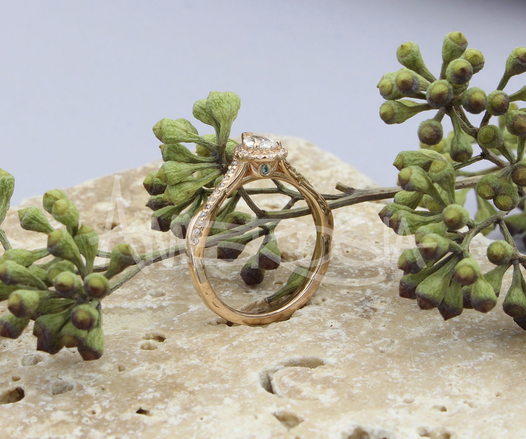 Pear Halo Twist Rose Gold Engagement Ring