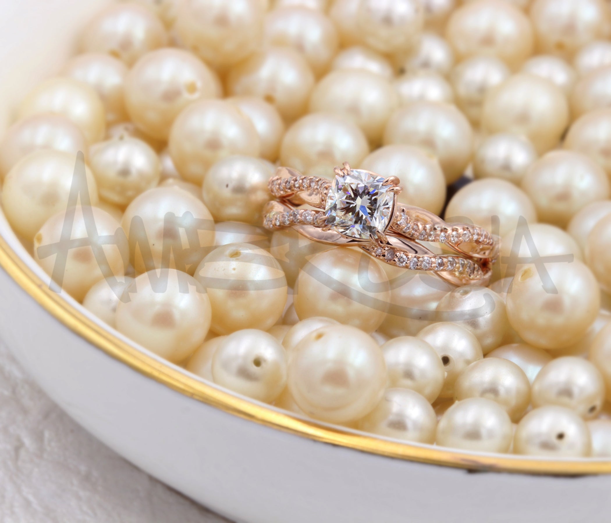 Cushion Diamond Twist Rose Gold Wedding Ring