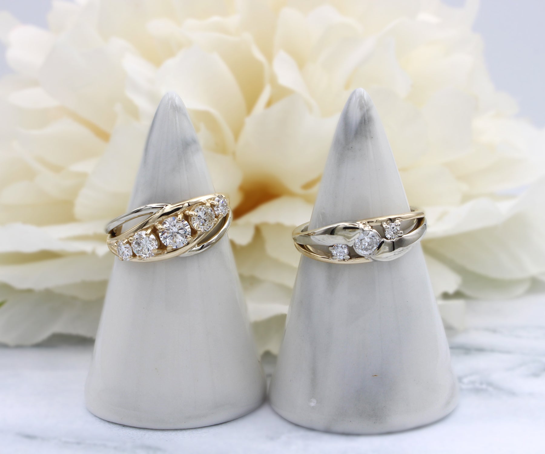 Modern Bypass Two-Tone Diamond Wedding Ring