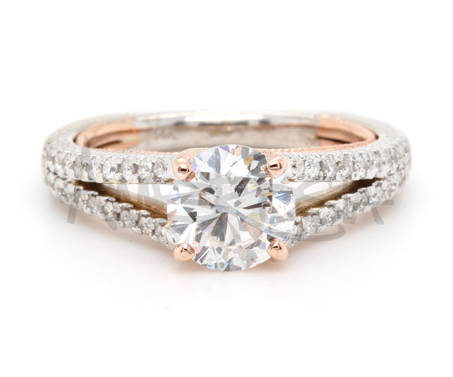 Classic Split Shank Diamond White Rose Gold Wedding Ring