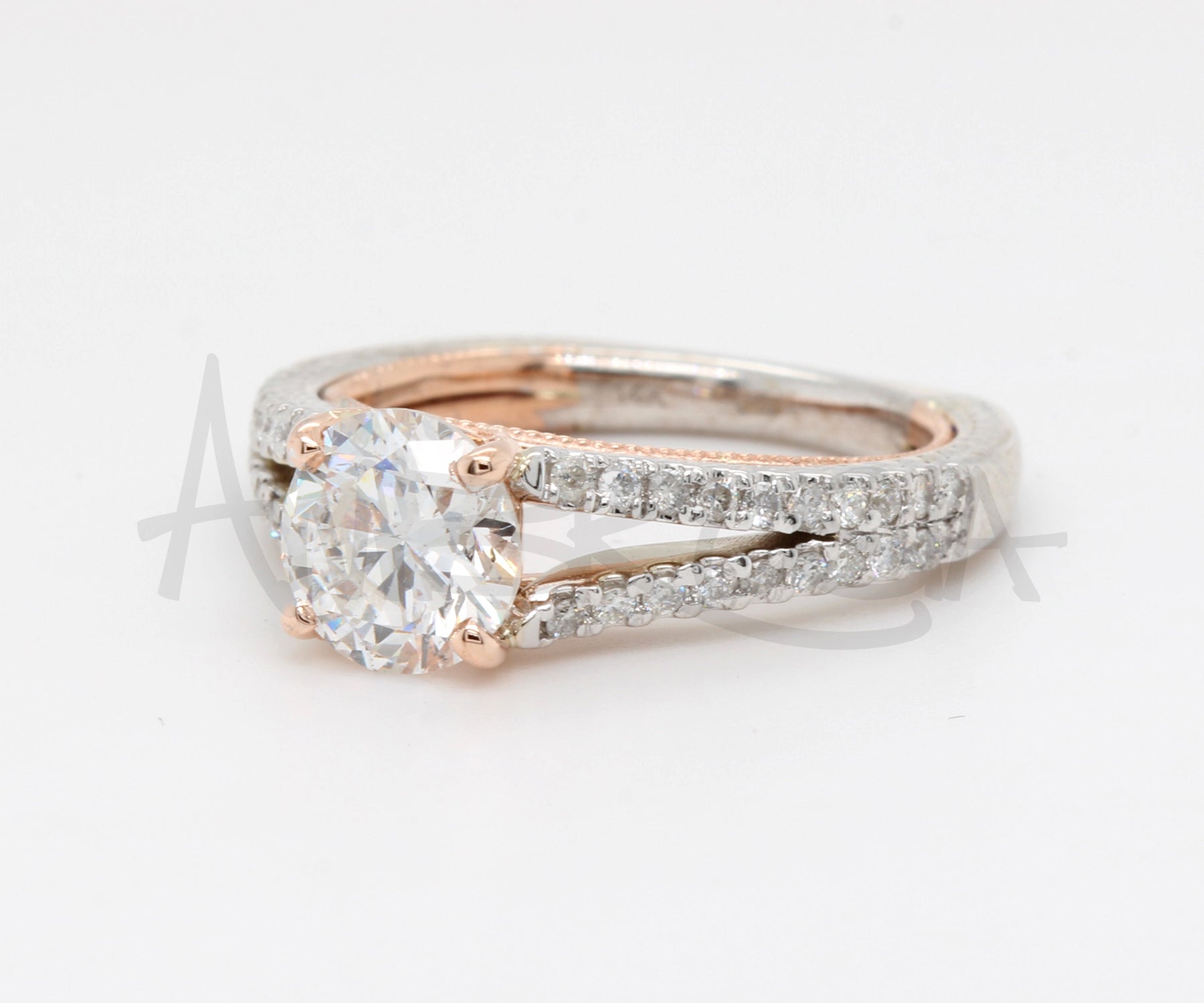 Classic Split Shank Diamond White Rose Gold Wedding Ring