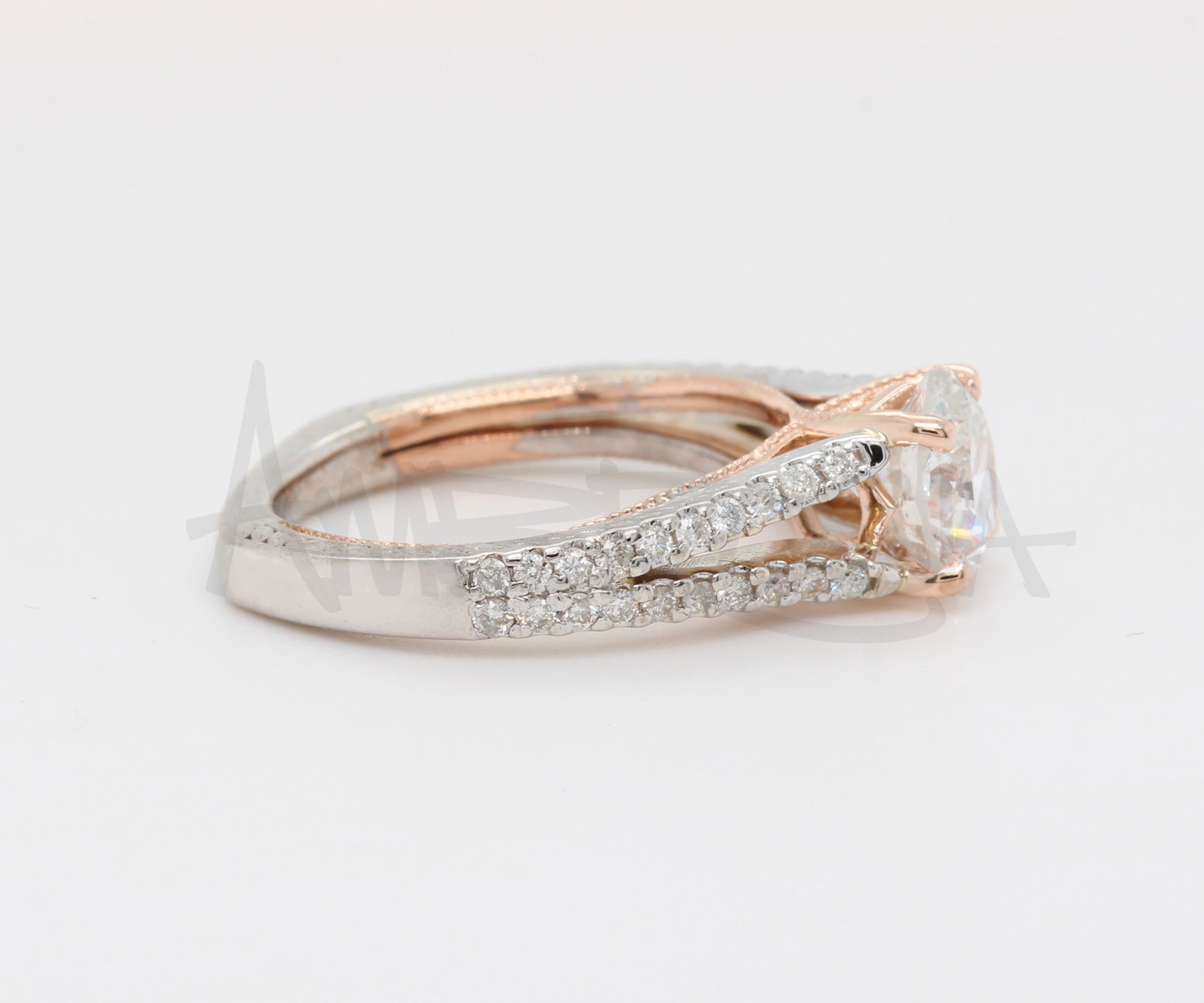 Classic Split Shank Diamond White Rose Gold Wedding Ring