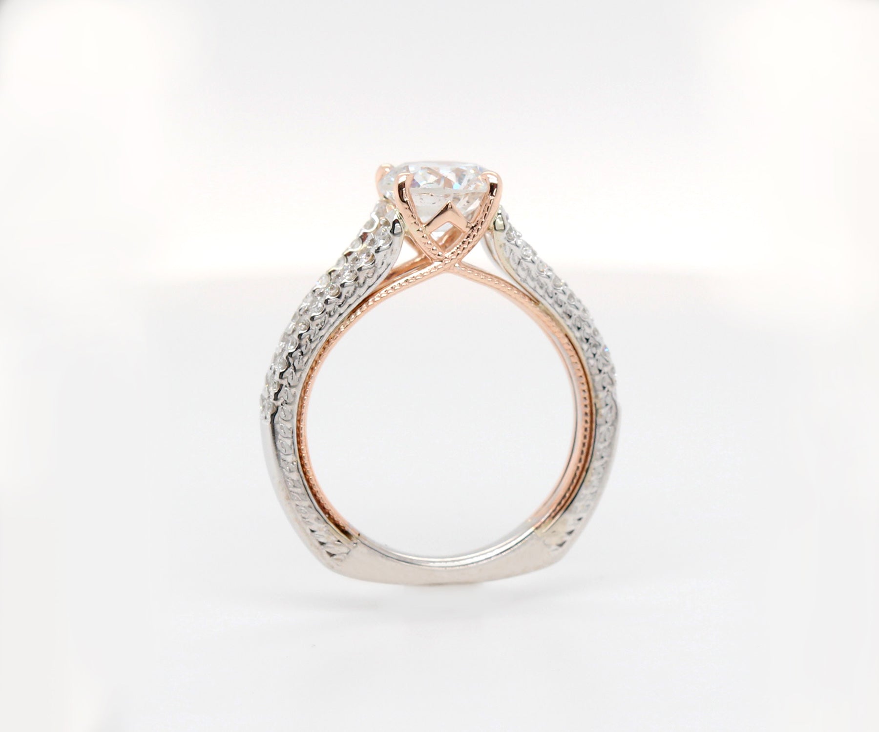 Classic Split Shank Diamond White Rose Gold Wedding Ring