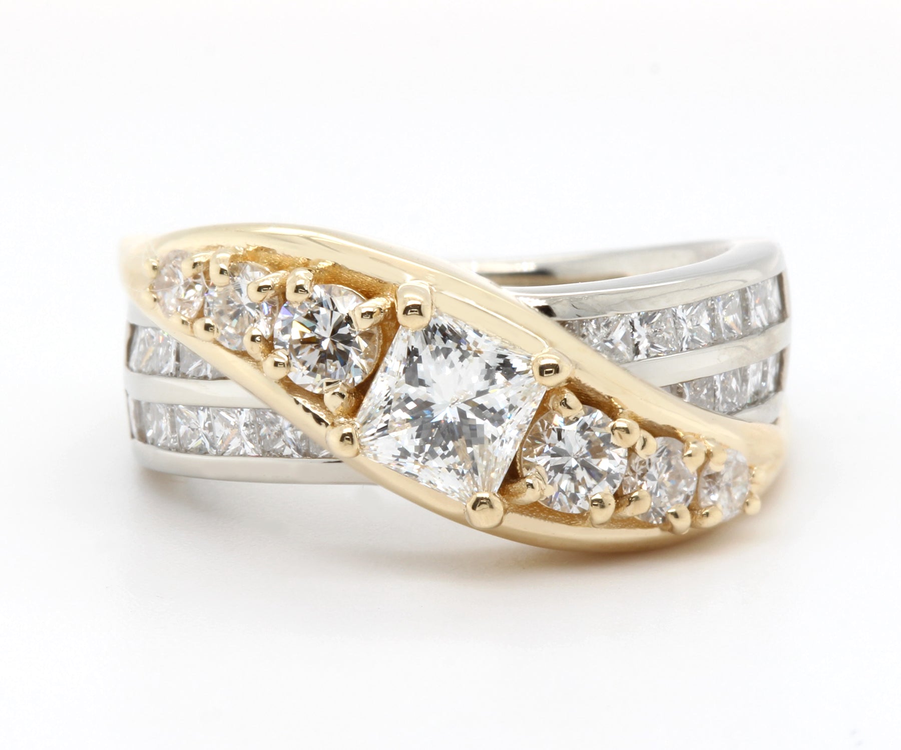 Two-Tone Twist Bypass Diamond Ring