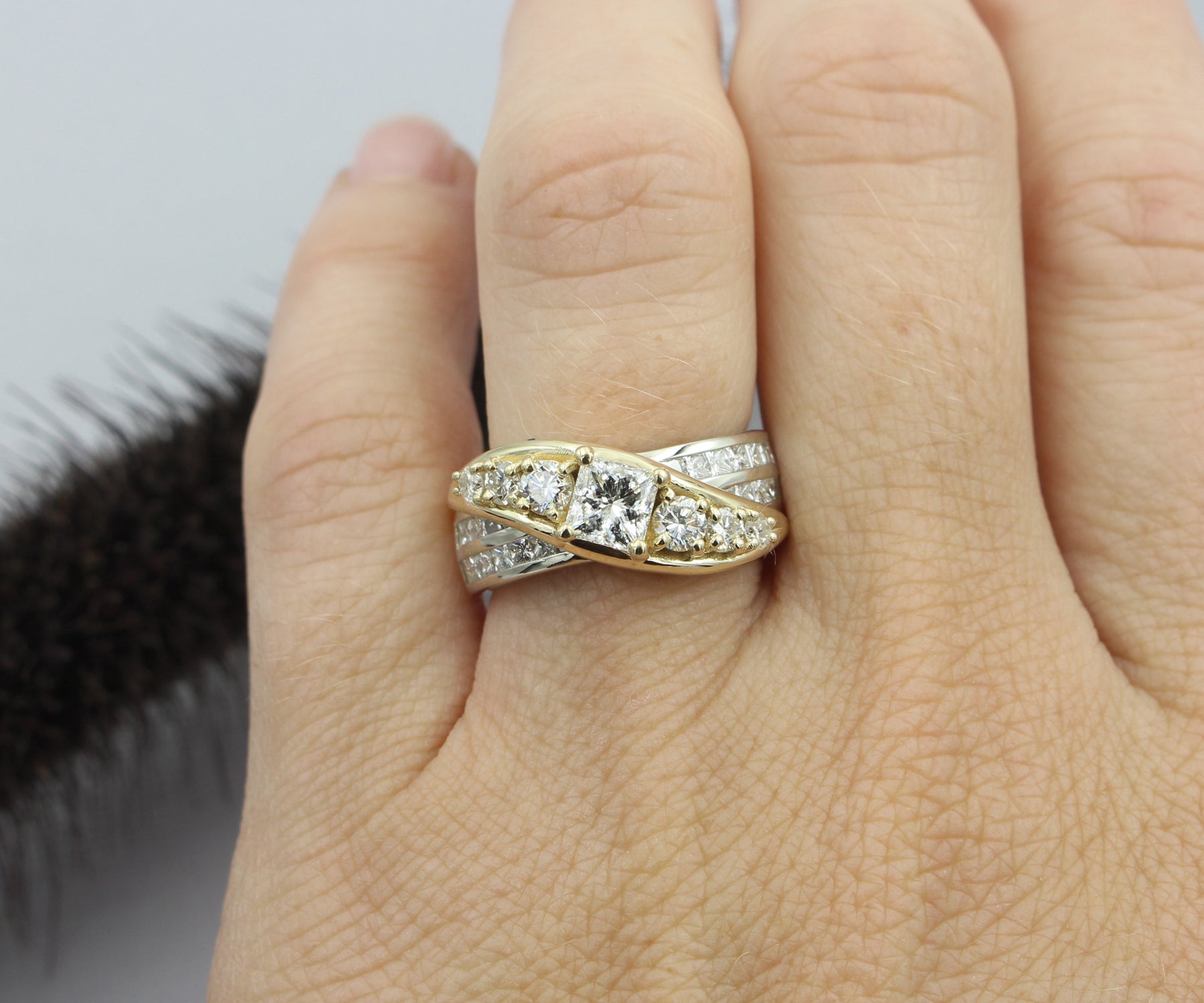 Two-Tone Twist Bypass Diamond Ring