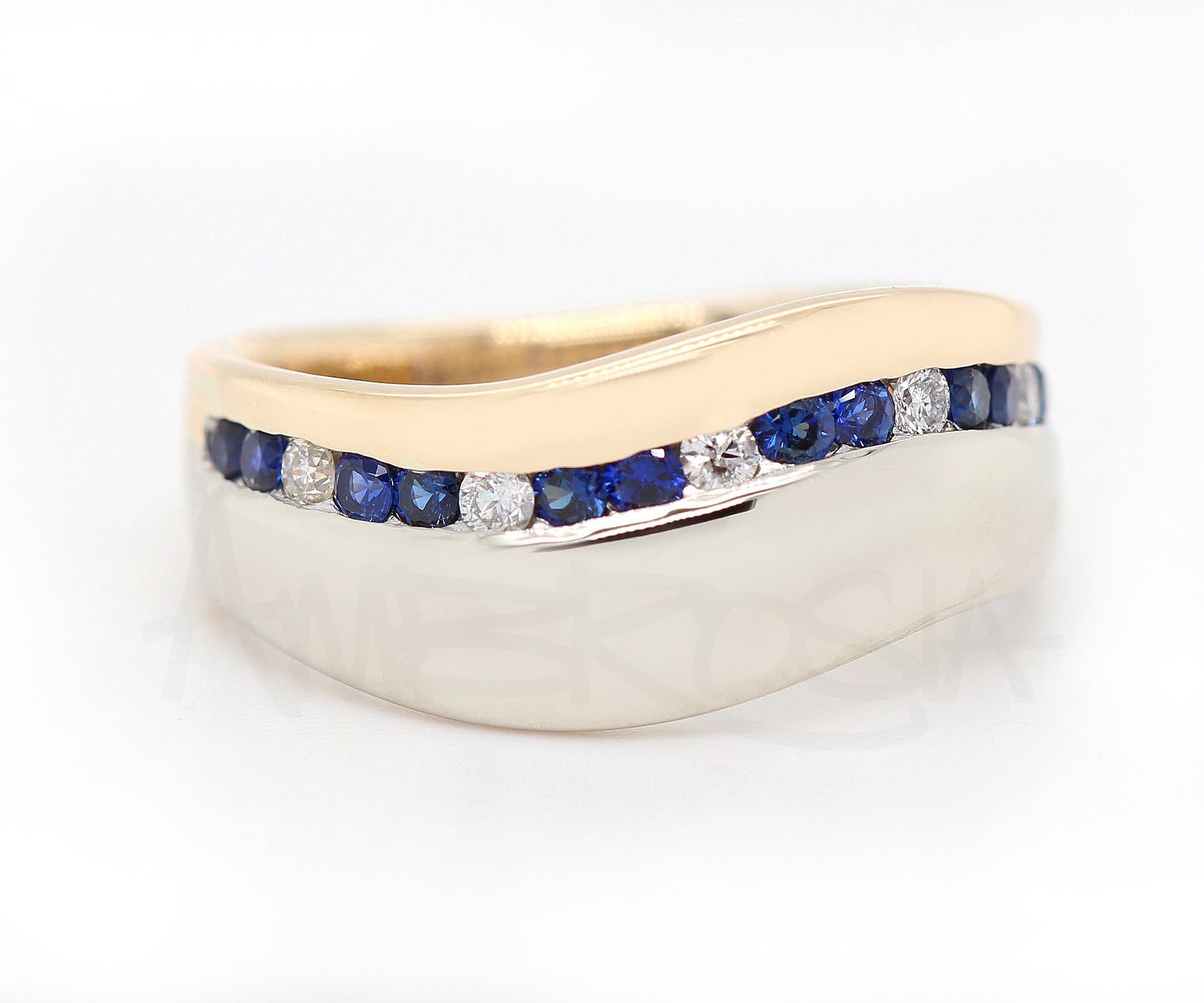 Wavy Two Tone Sapphire Diamond Channel Wedding Band