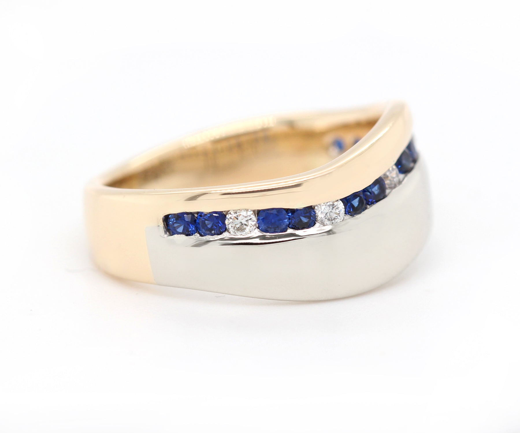 Wavy Two Tone Sapphire Diamond Channel Wedding Band