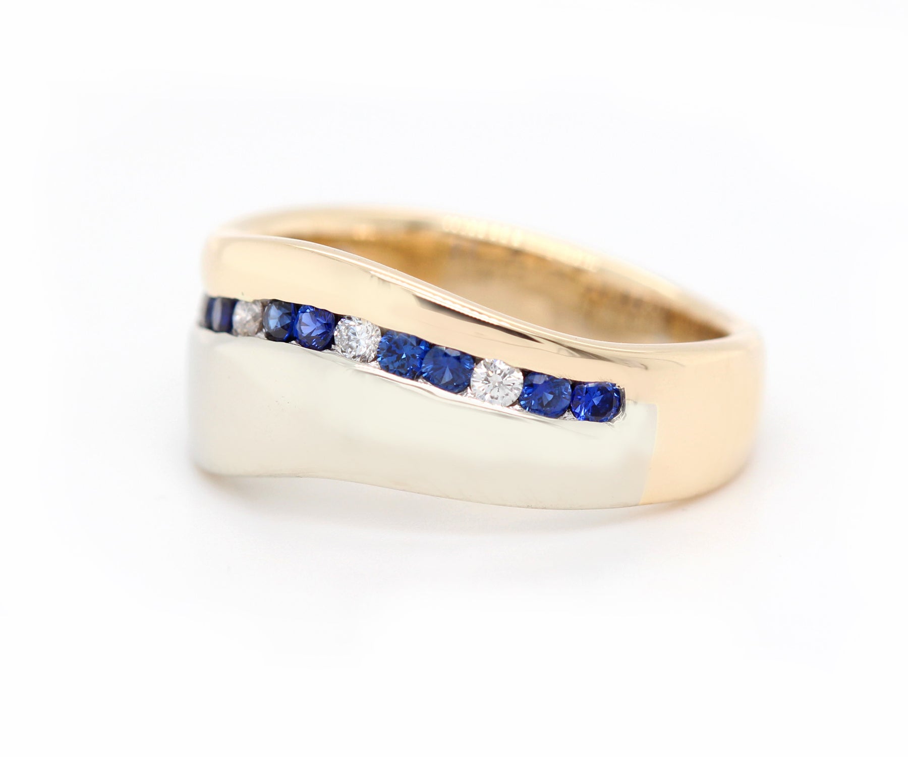 Wavy Two Tone Sapphire Diamond Channel Wedding Band