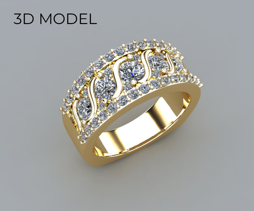 Wide Swirl Diamond Gold Ring Redesigned