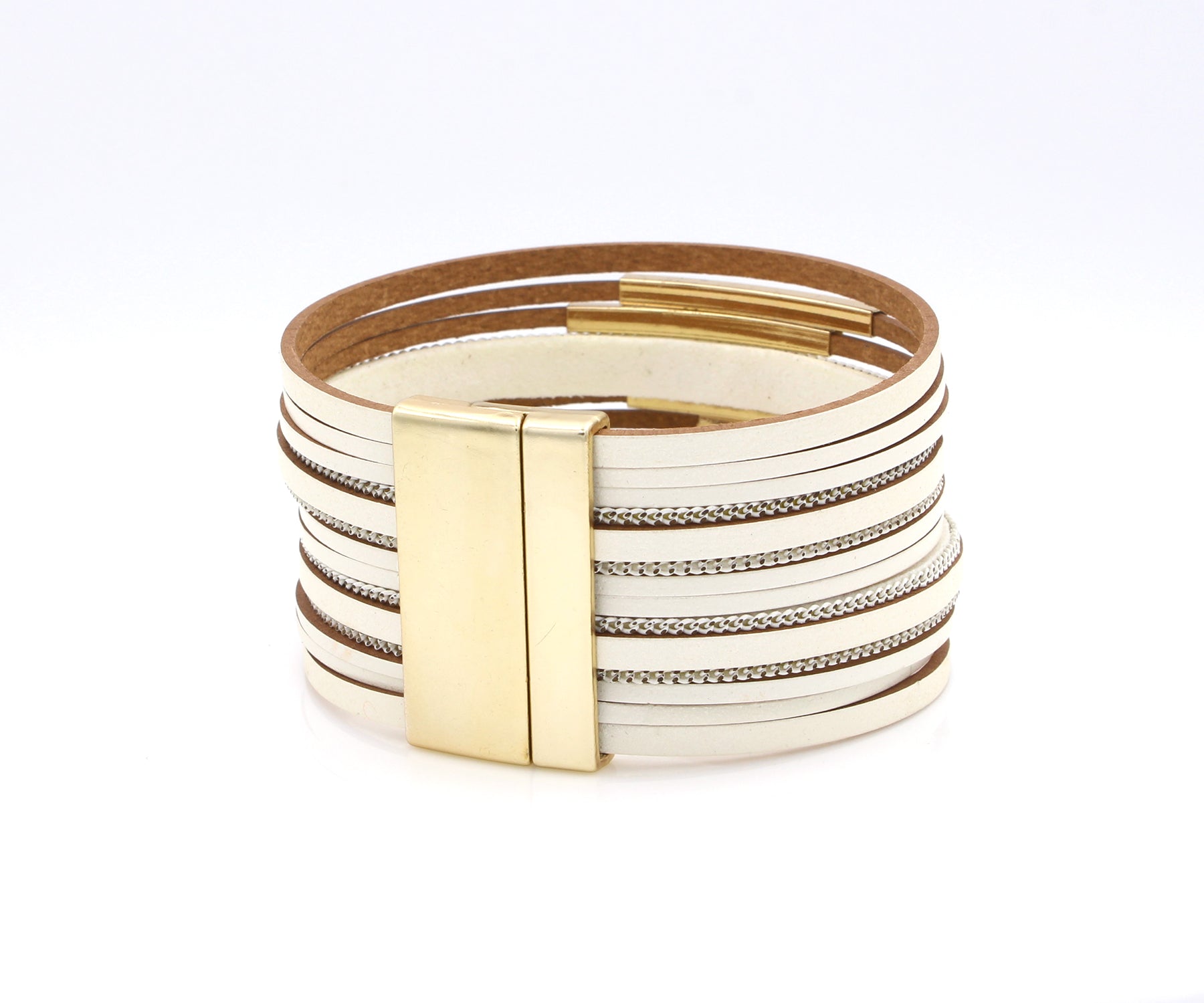 Sleek Gold Bar White Leather Bracelet