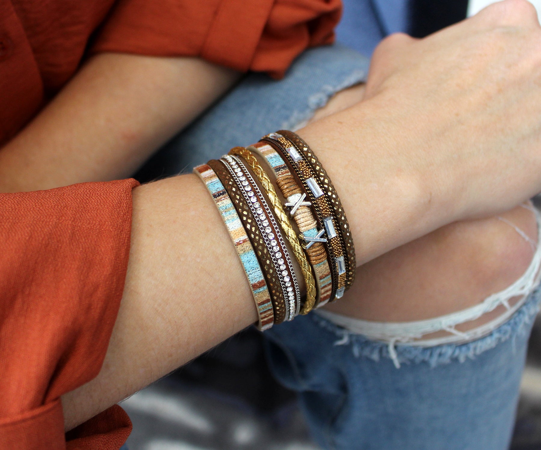 Boho Tan Multicolor Leather Bracelet