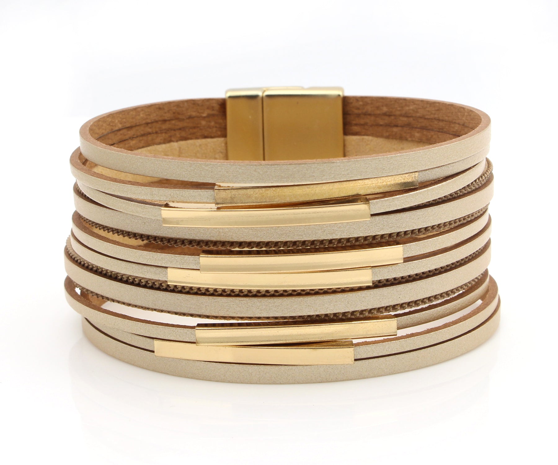 Sleek Gold Bar Tan Leather Bracelet