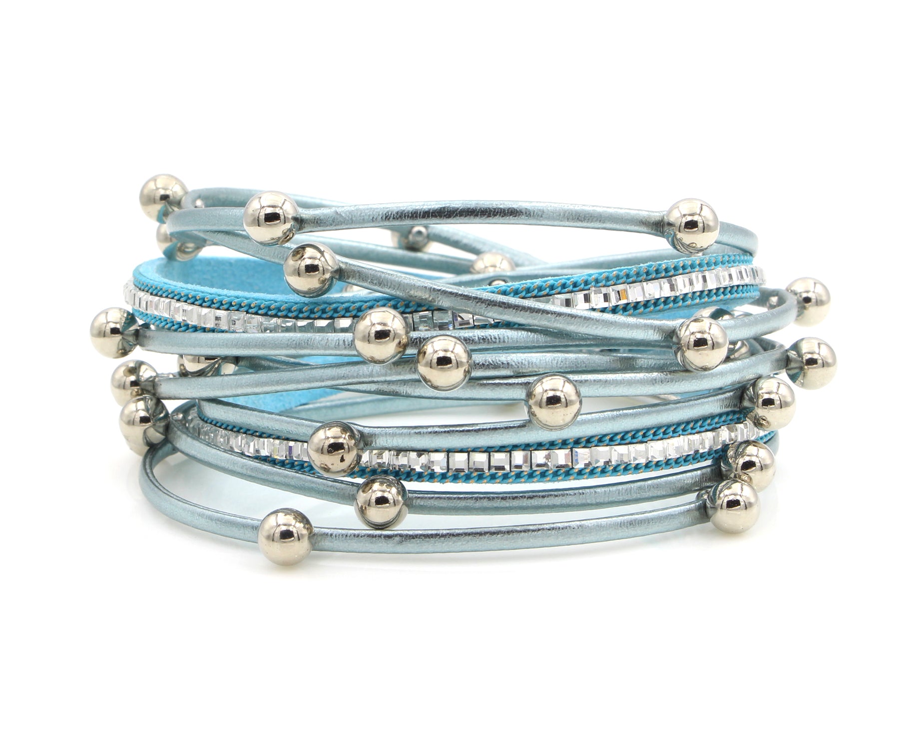 Beaded Blue Double Wrap Leather Bracelet