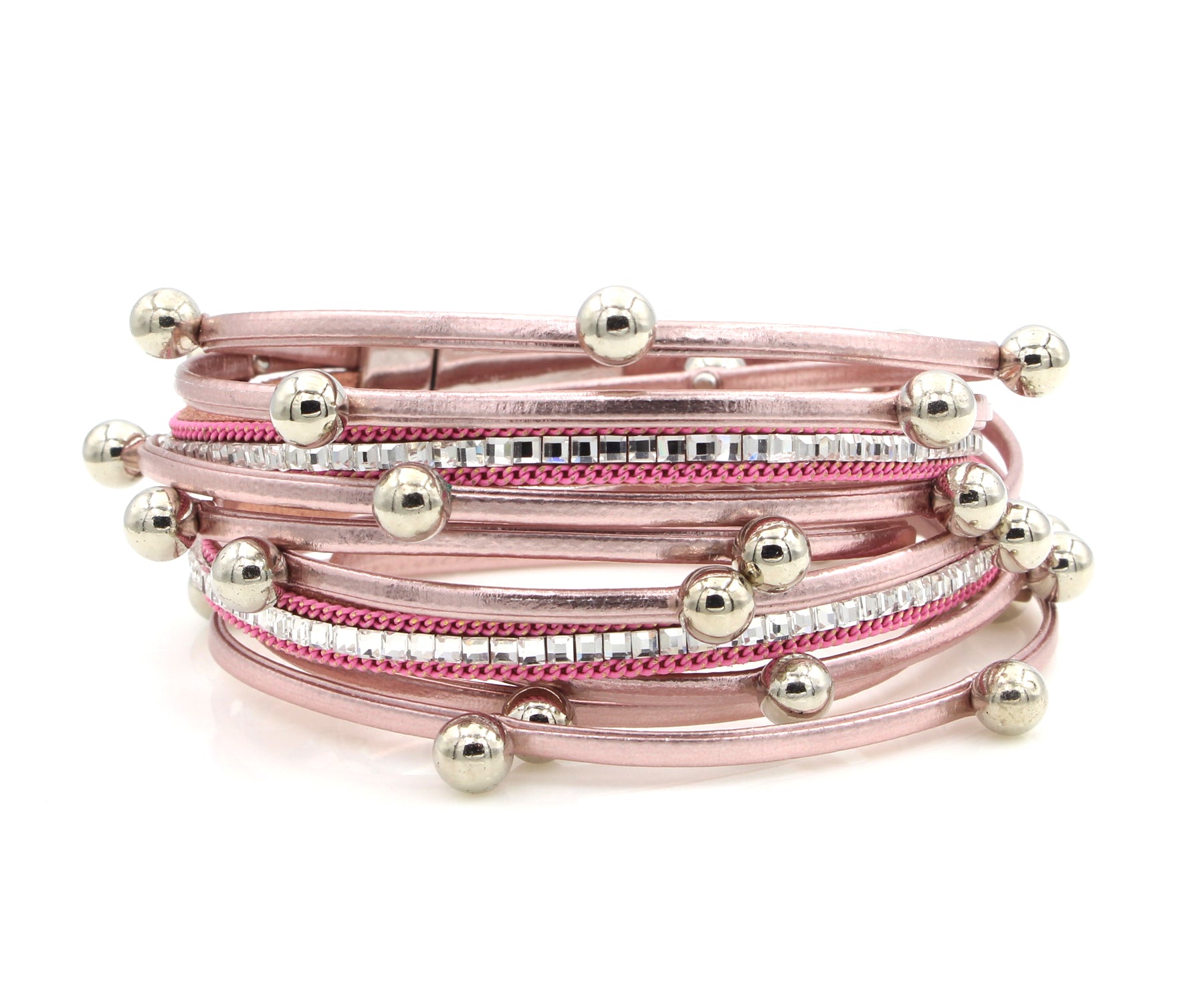 Beaded Pink Double Wrap Leather Bracelet