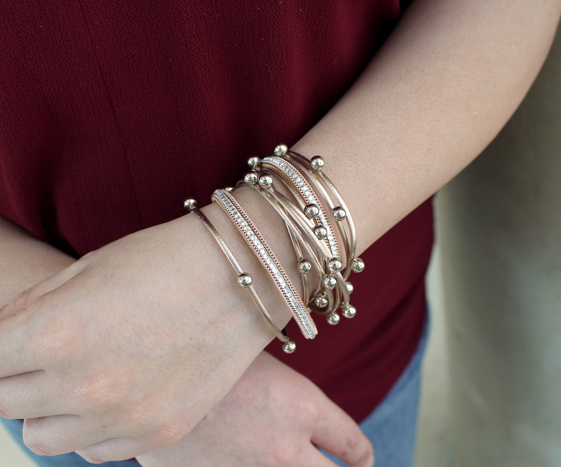 Beaded Rose Gold Double Wrap Leather Bracelet