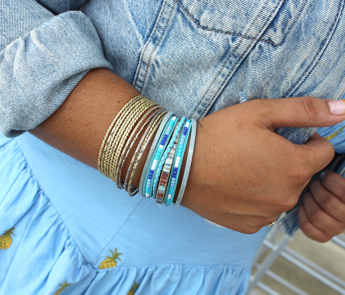 Boho Beaded Blue Leather Bracelet