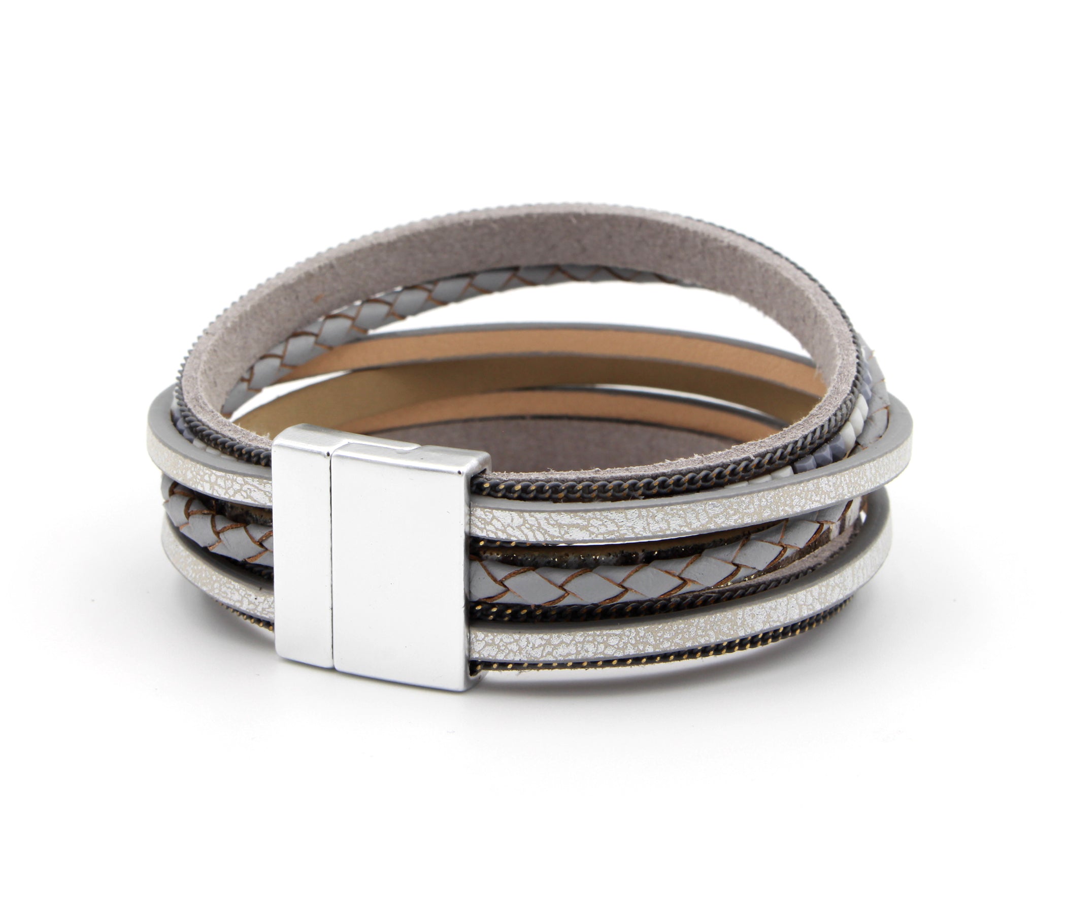 Boho Beaded Gray Leather Bracelet