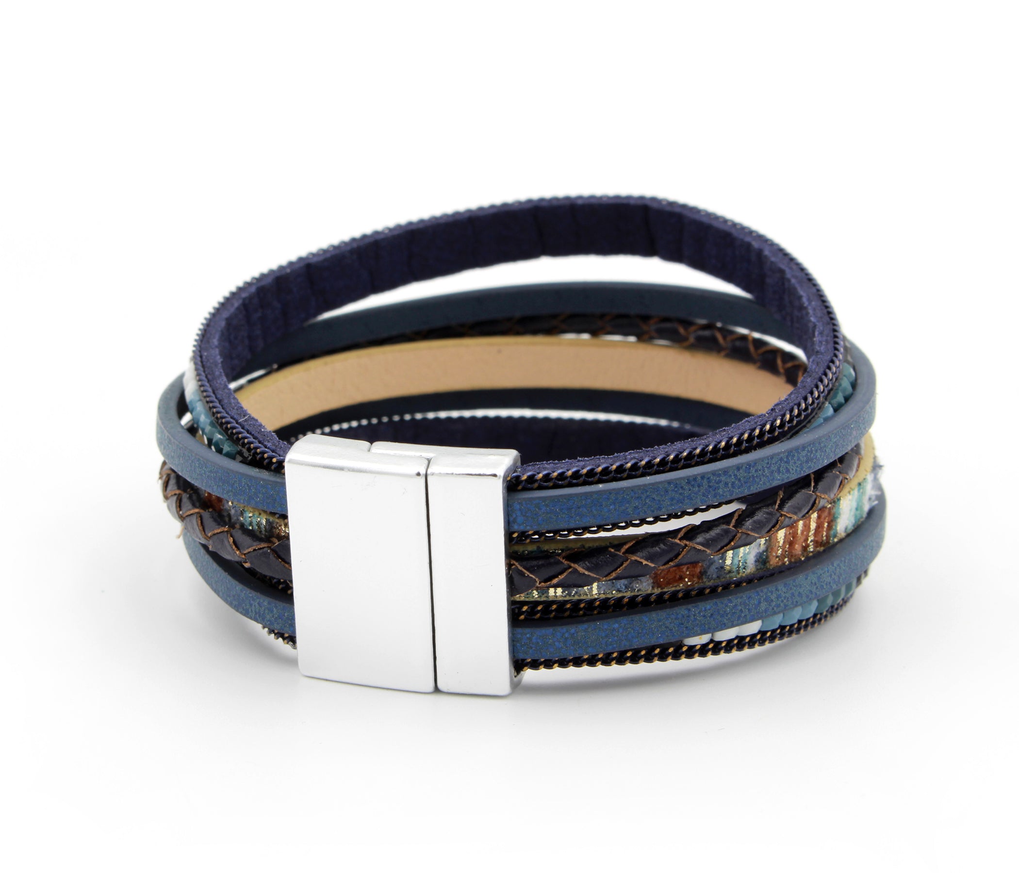 Elegante pulsera de cuero dorado y gris con estampado animal