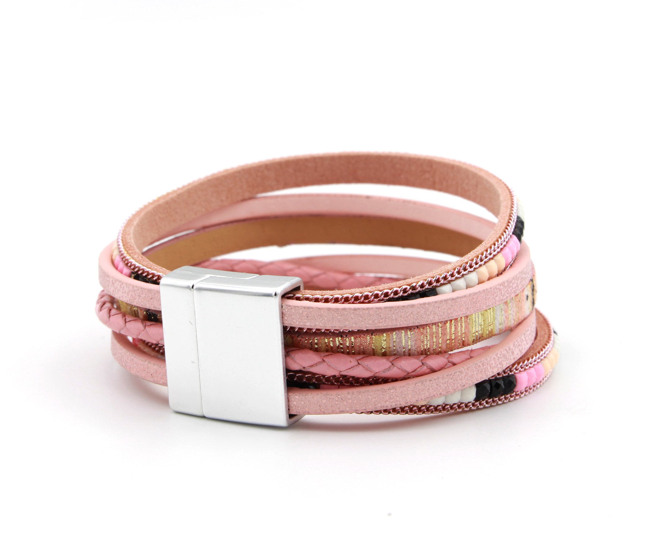Elegante pulsera de cuero dorado y gris con estampado animal
