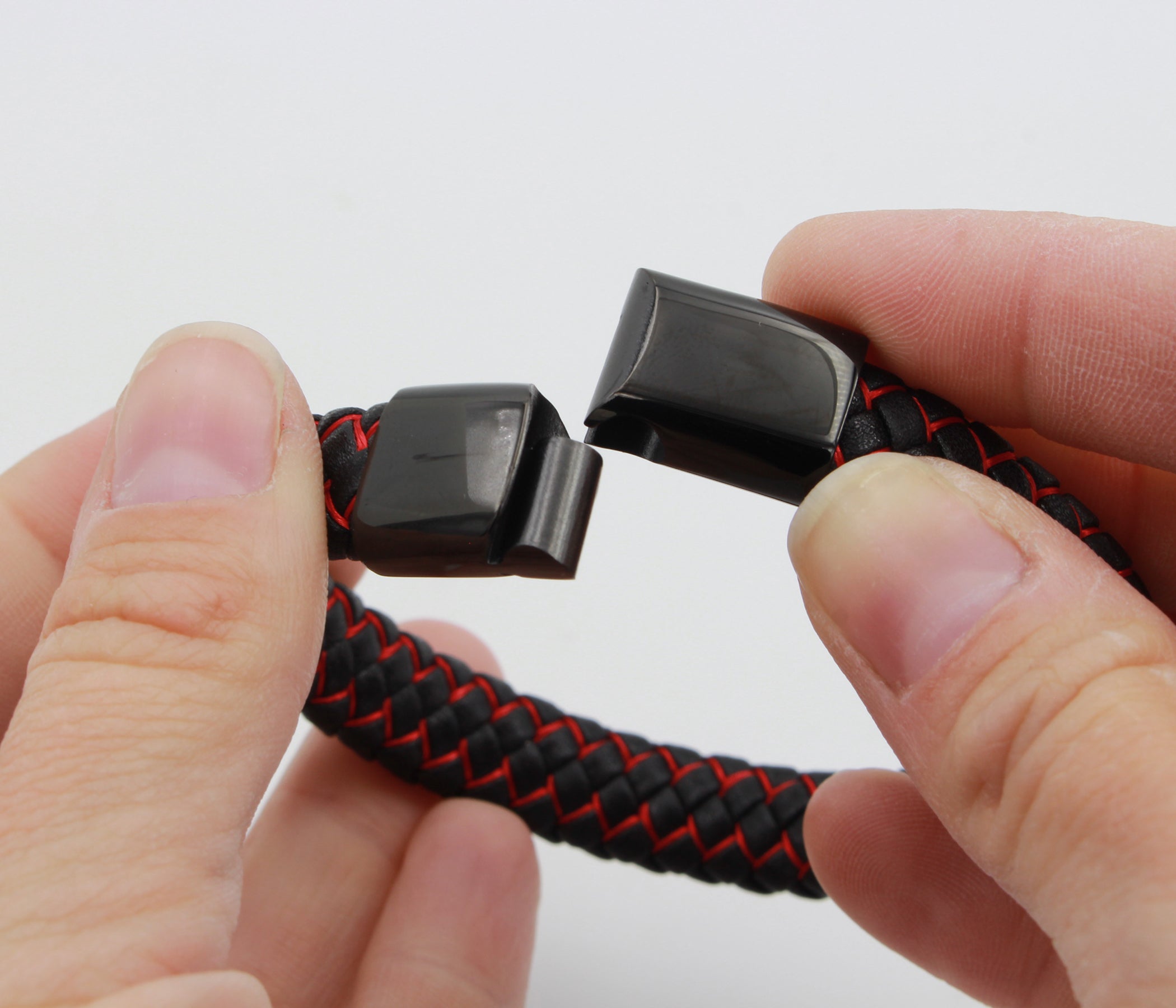 Red and Black Weave Leather Bracelet