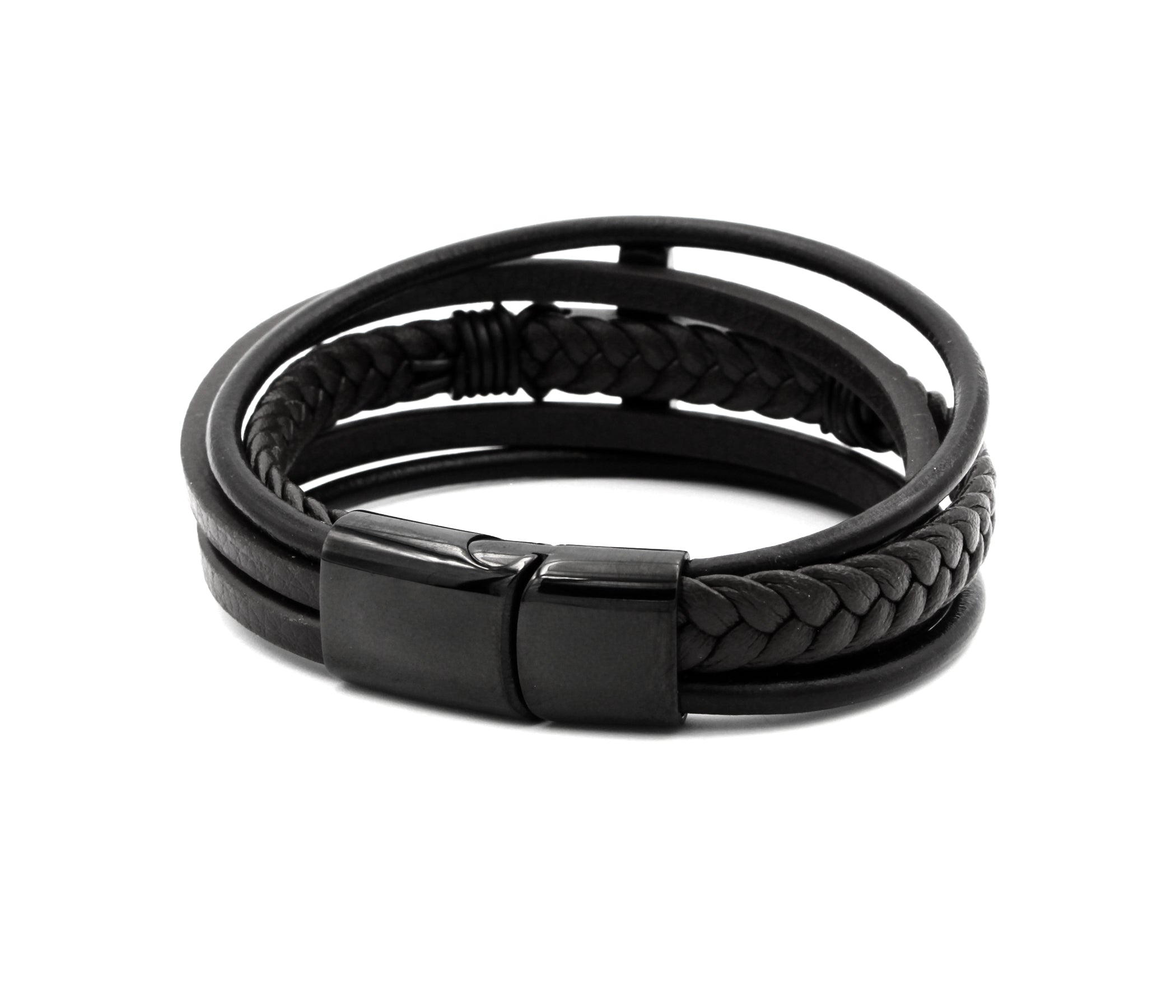 Pulsera de cuero con barra negra