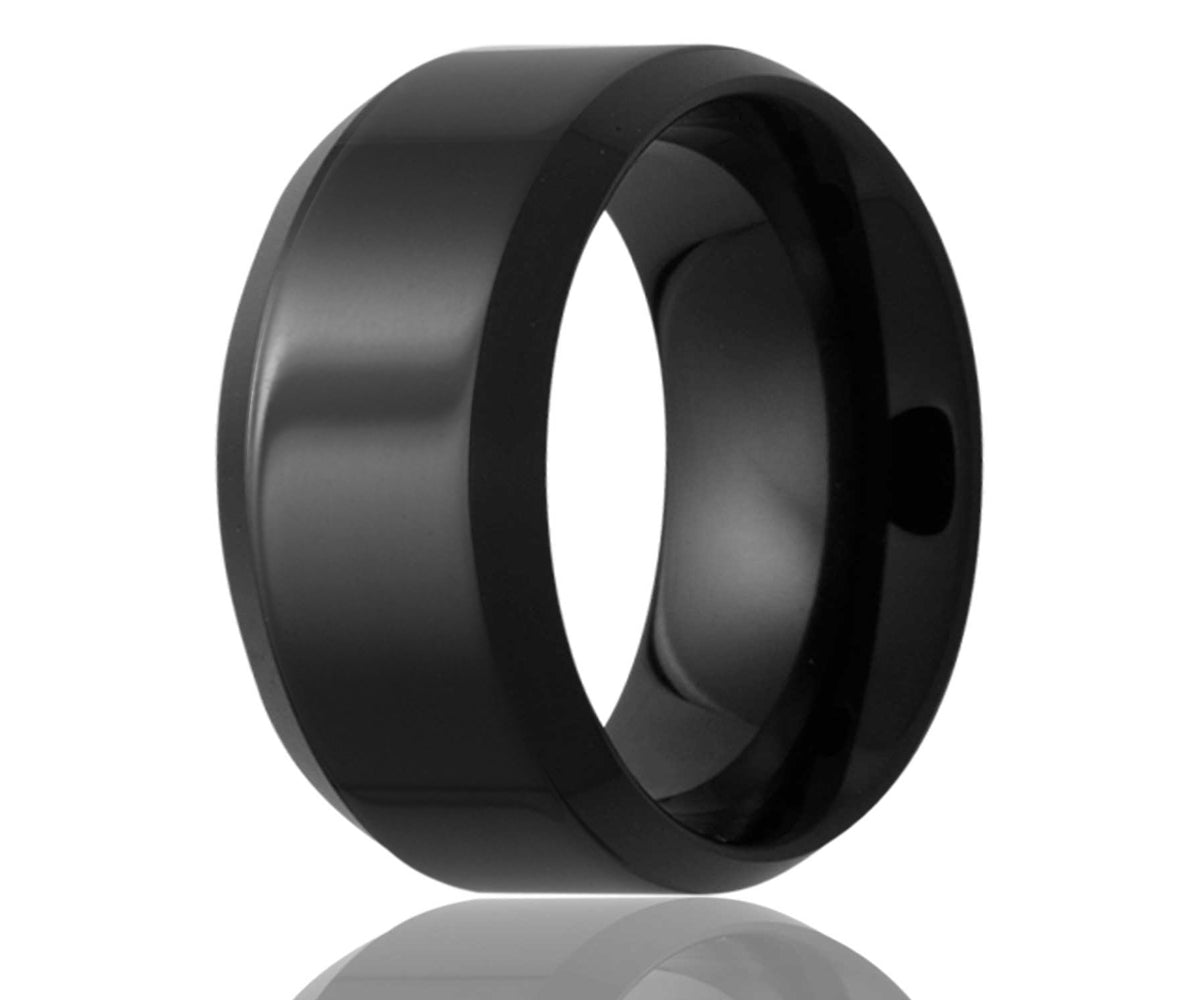 Black Ceramic Classic Beveled Edge Polished Ring