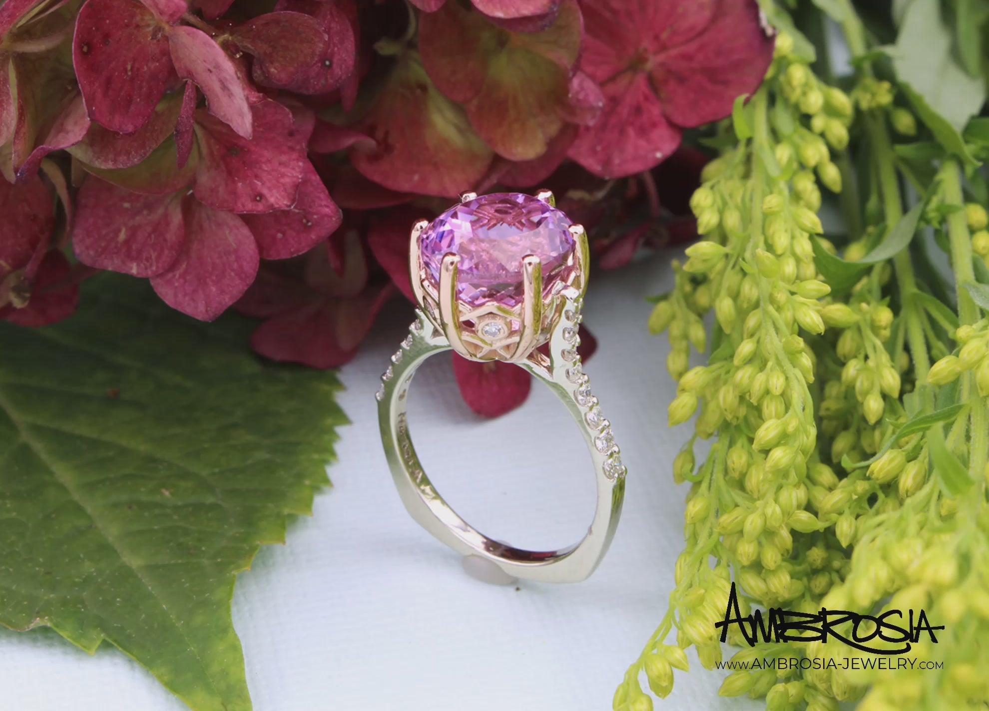 Pink Kunzite Diamond Rose Gold Crown Ring