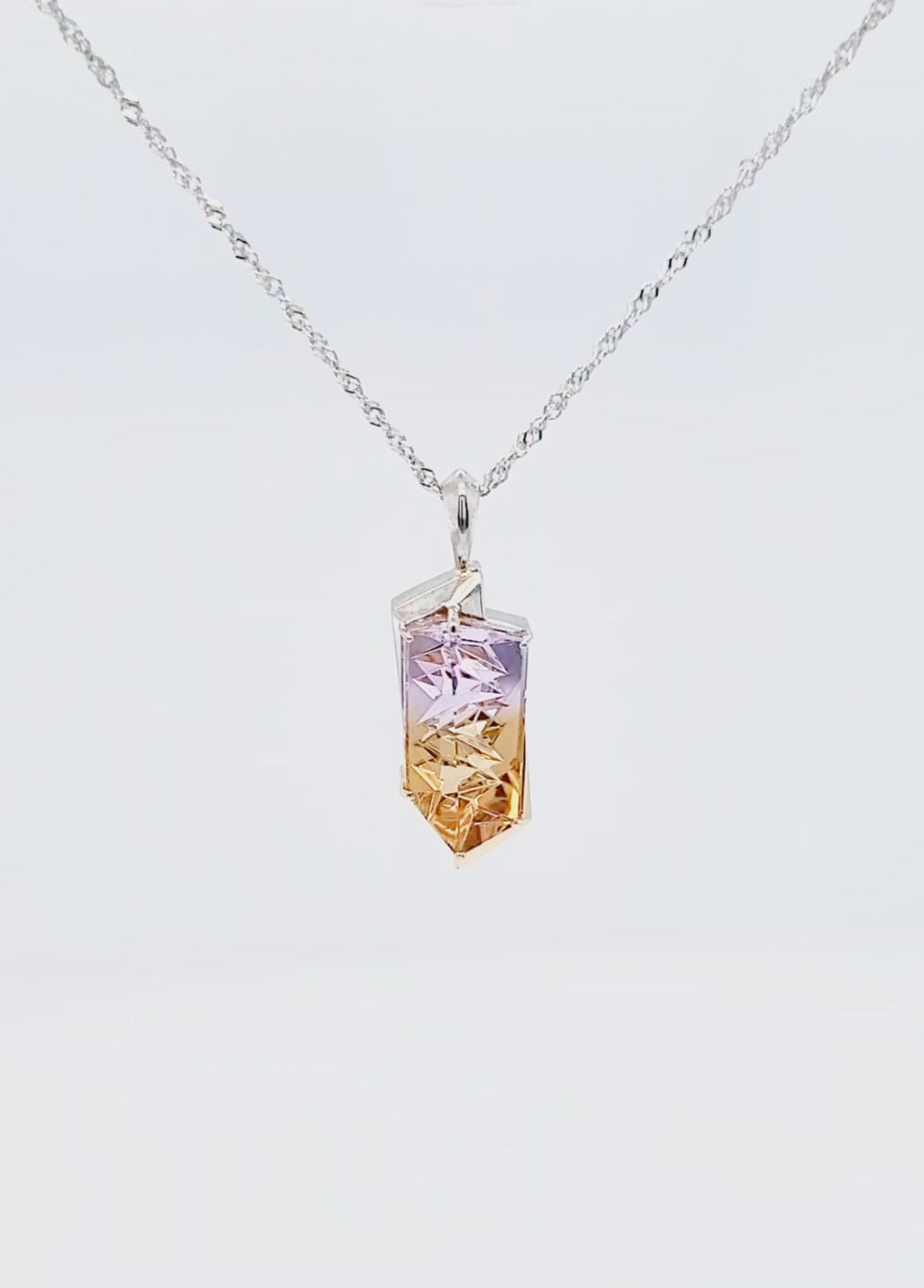 Fancy Cut Ametrine Two Tone Angular Necklace