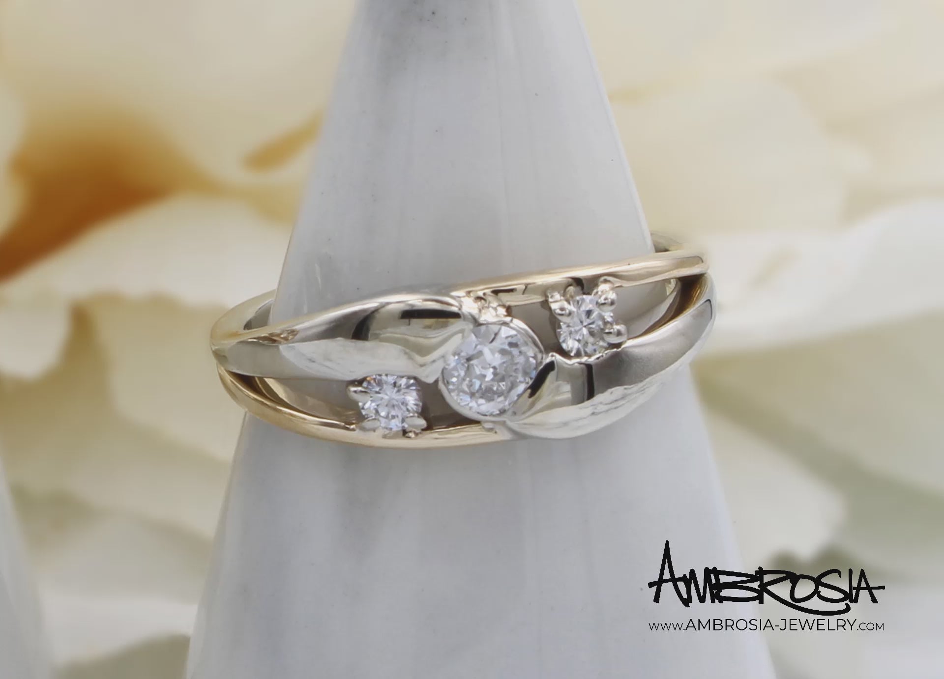Modern Bypass Two-Tone Diamond Wedding Ring