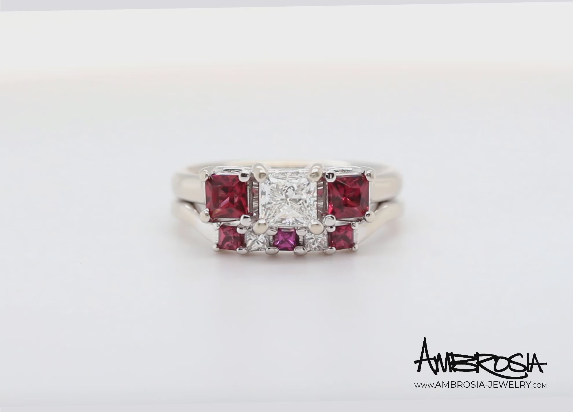 Princess Cut Rhodolite Garnet Wedding Ring