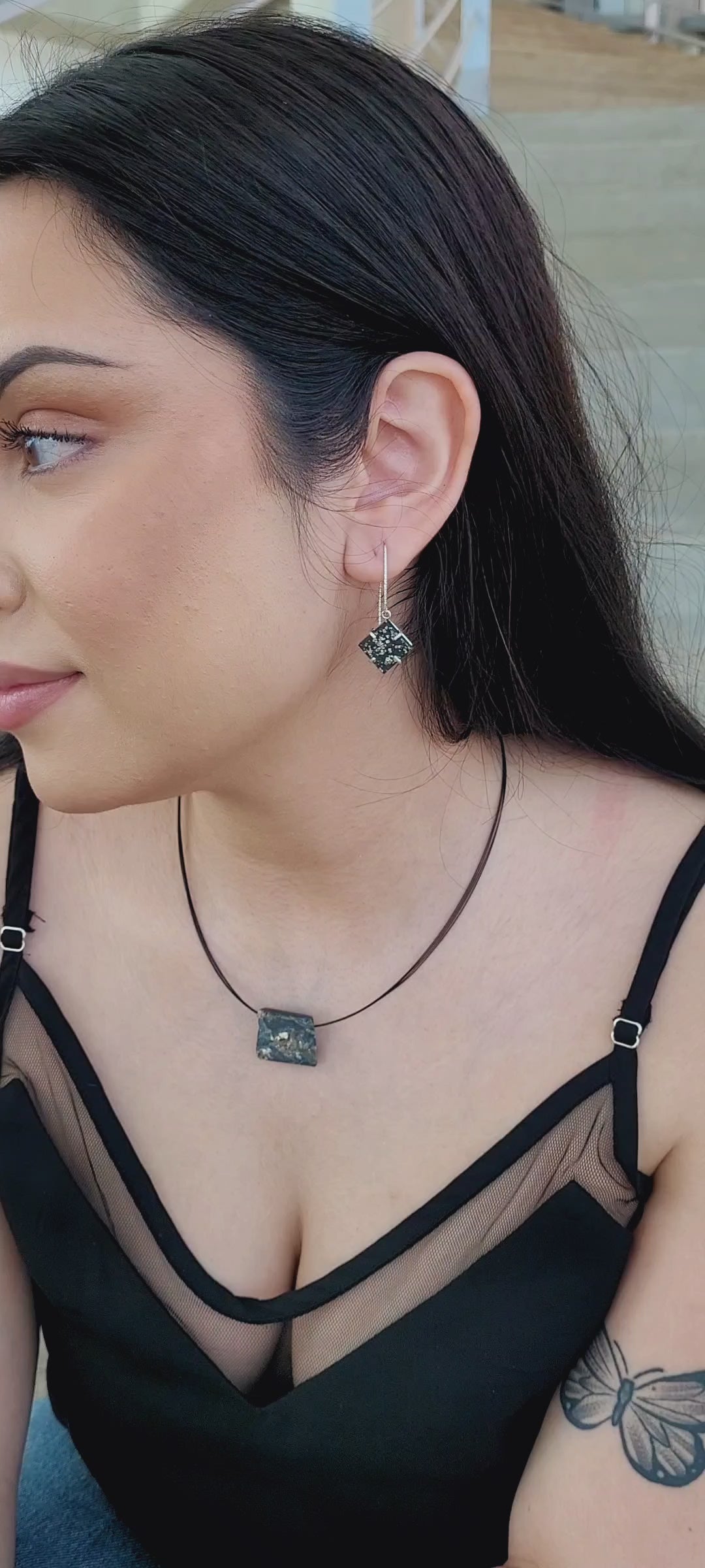 Textured Nugget Pyrite Necklace Matching Earrings