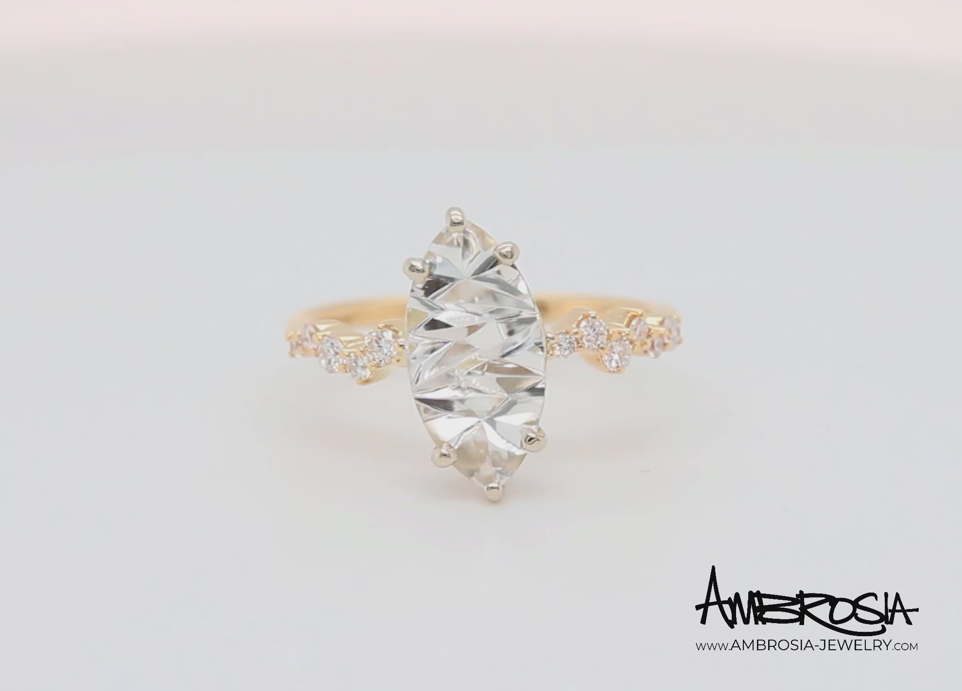 Stunning Topaz Marquise Staggered Diamond Gold Ring