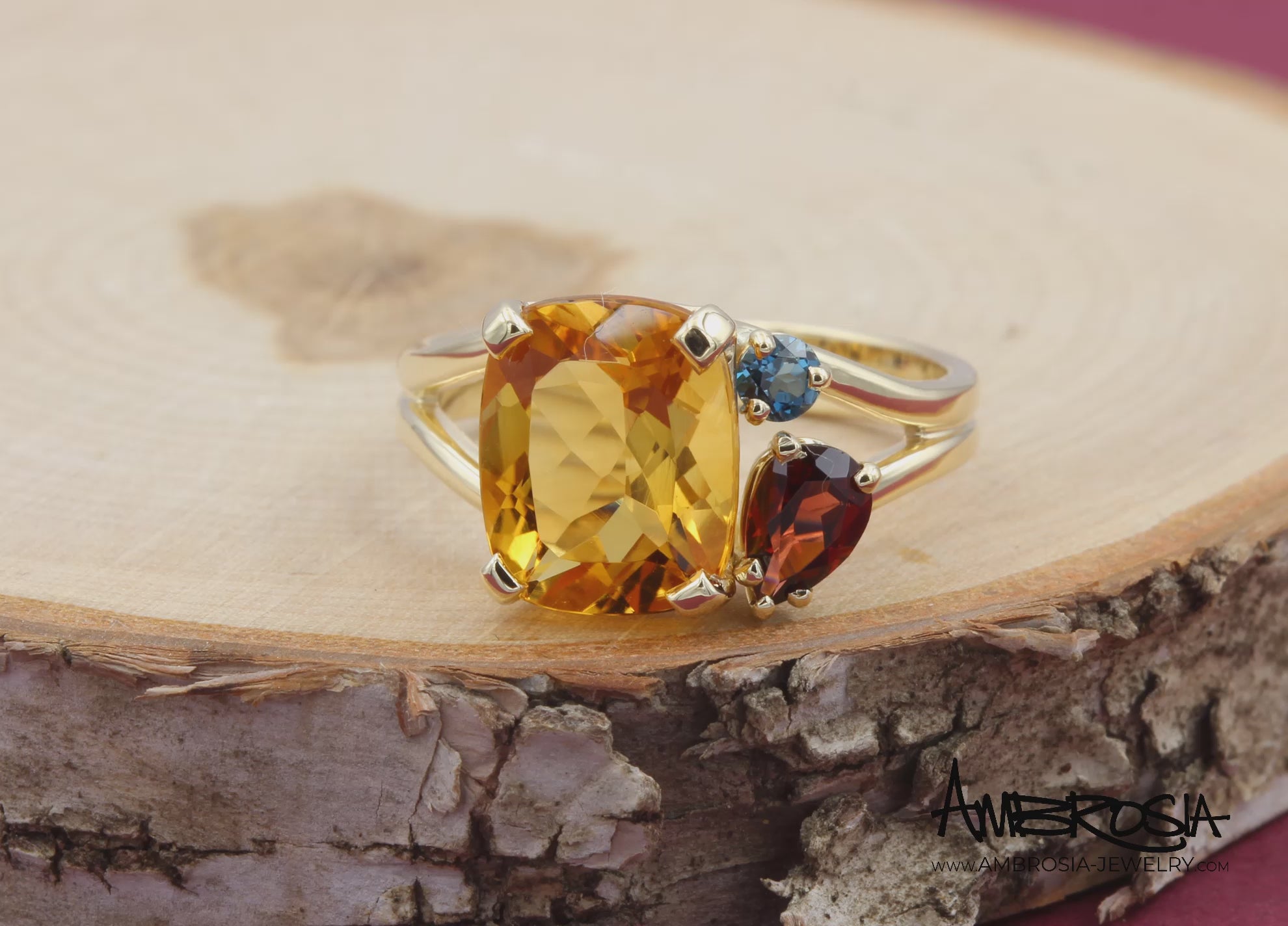 Offset Golden Citrine Garnet Topaz Ring