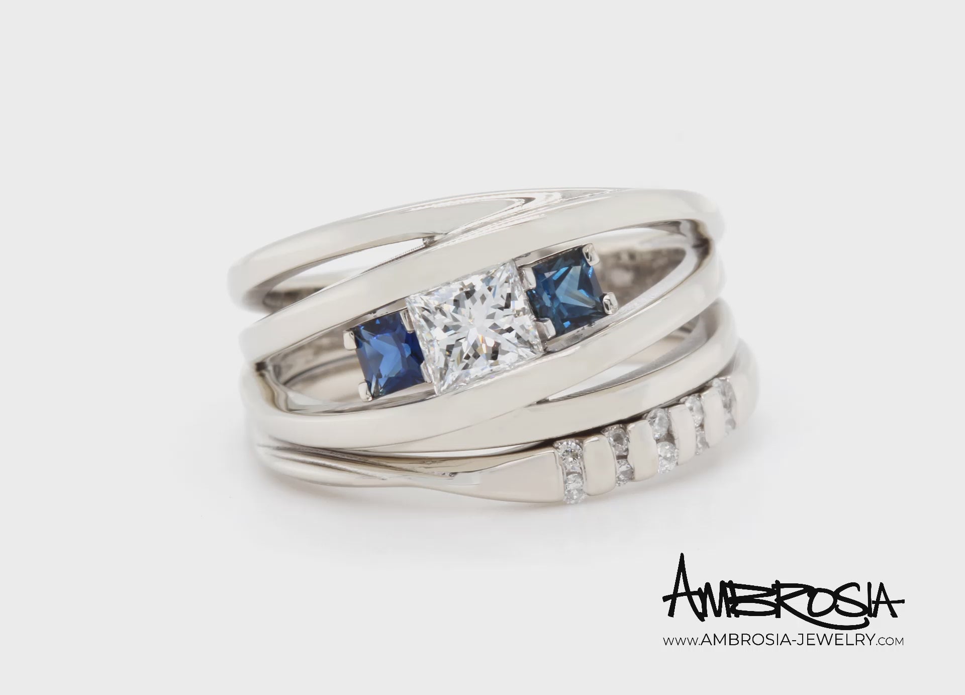Modern Multi-row Weave Sapphire Diamond Wedding Ring
