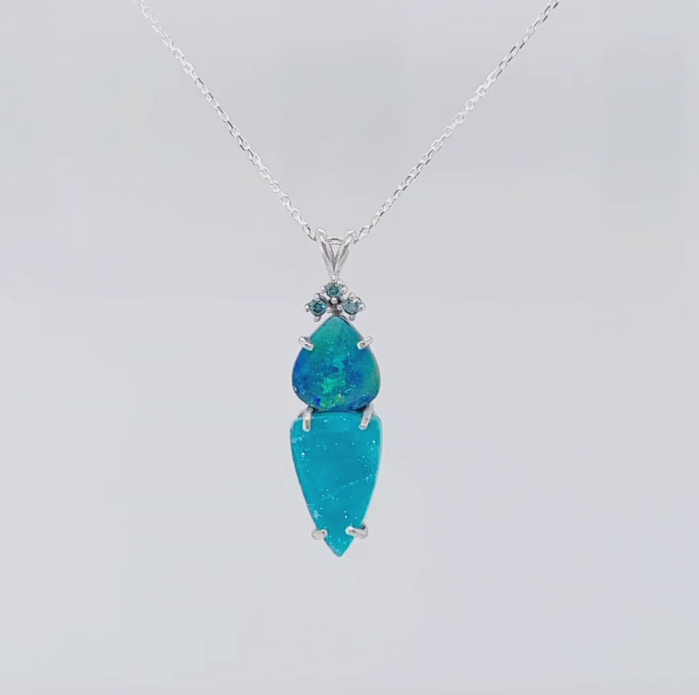 Double Drop Opal Teal Druzy Necklace