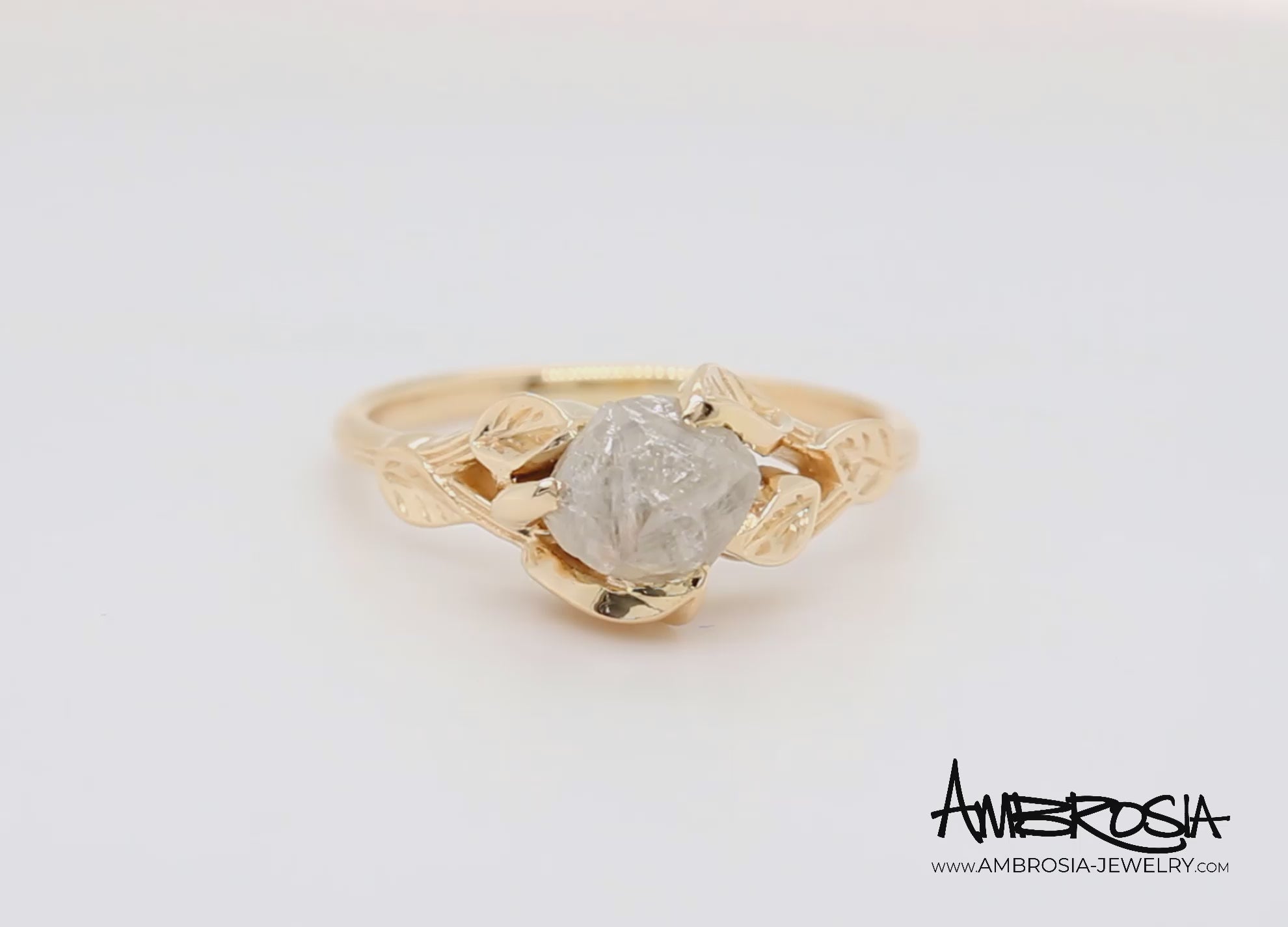 Rough Diamond Gold Leaf Engagement Ring