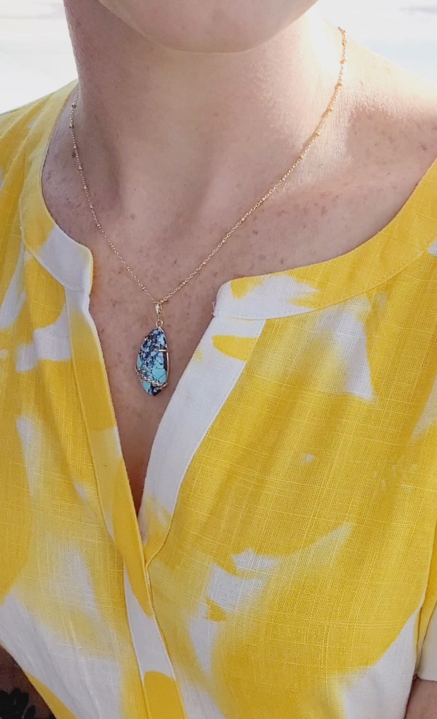 Freeform Turquoise Tanzanite Gold Necklace
