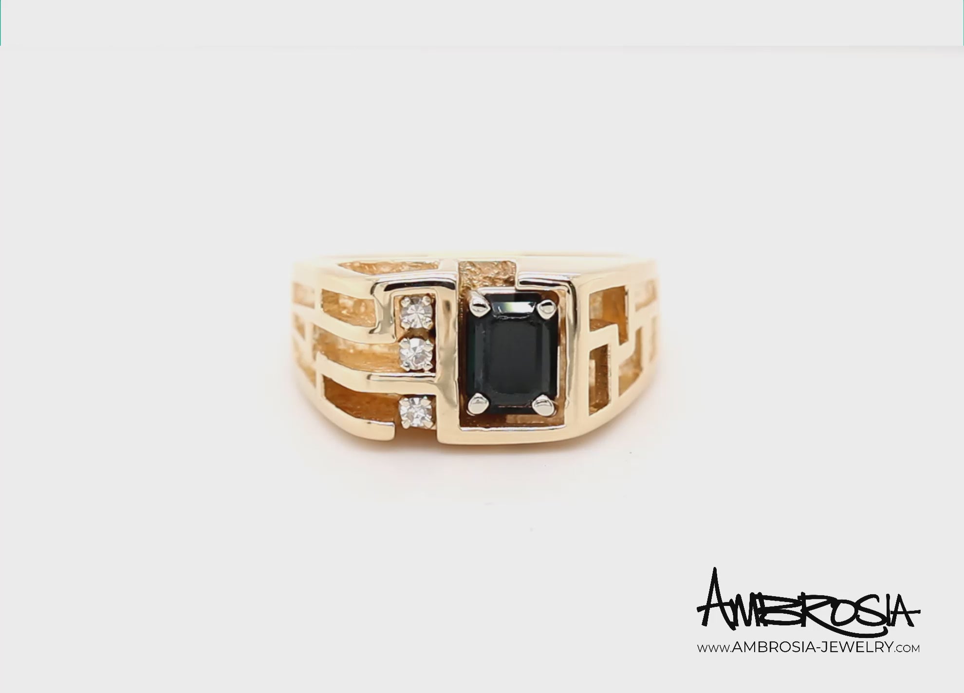 Geometric Cutout Gold Black Diamond Mens Ring