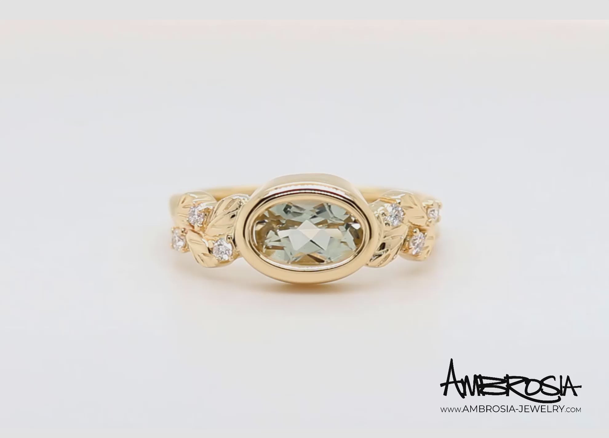 Floral Oval Green Amethyst Diamond Gold Ring