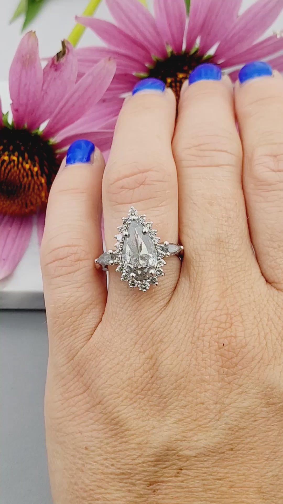 Stunning Pepper Pear Diamond Halo Engagement Ring