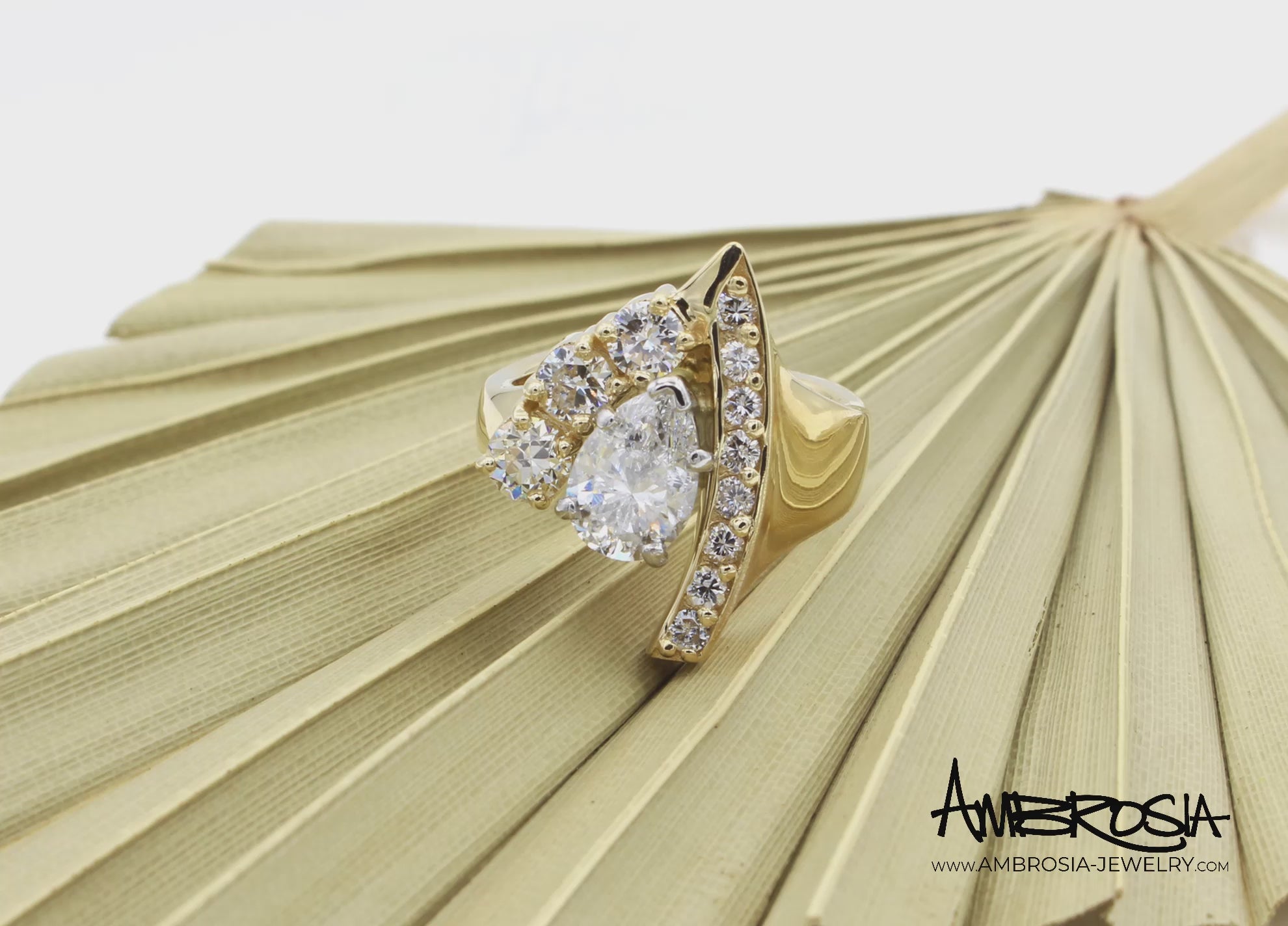 Modern Asymmetrical Pear Diamond Gold Ring