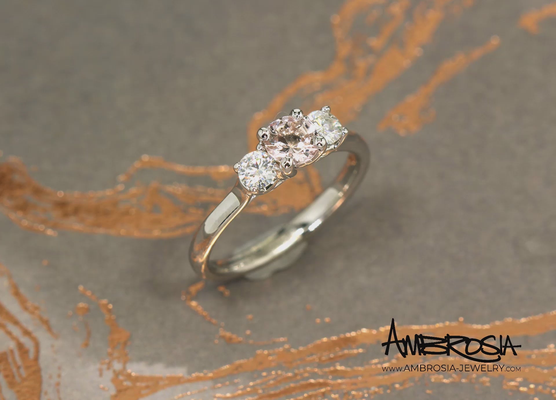 Pink Morganite Three Stone Ring