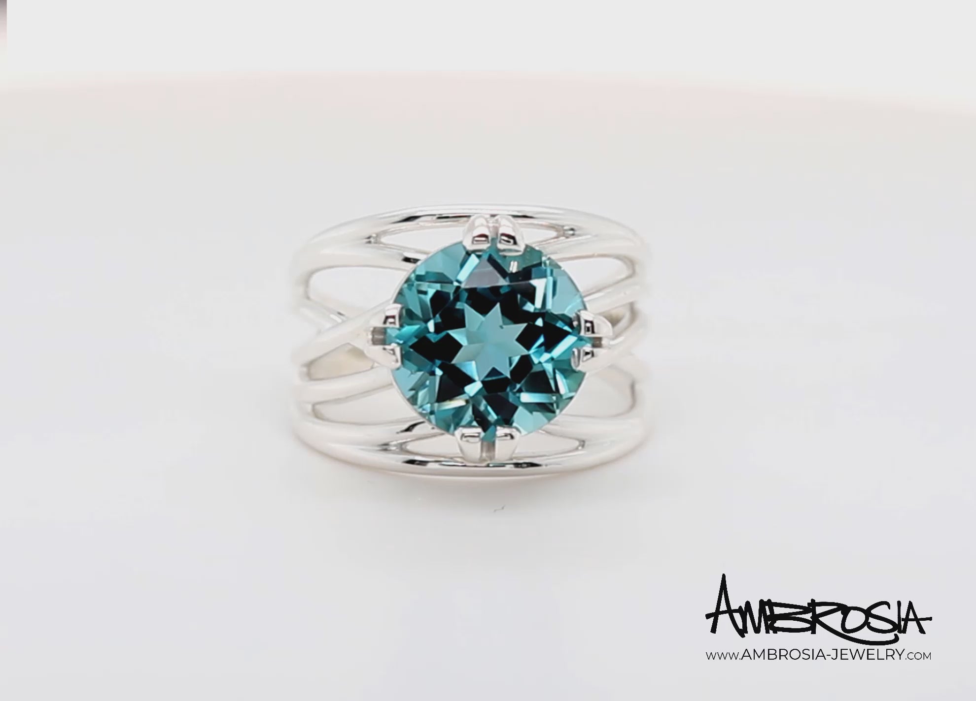 Large Teal Topaz Wide Weave Ring