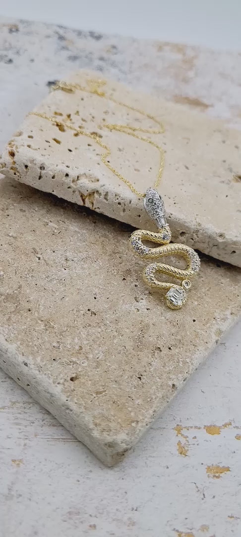Diamond Snake Yellow Gold Necklace