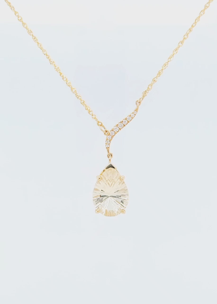 Offset Teardrop Sunstone Diamond Gold Necklace