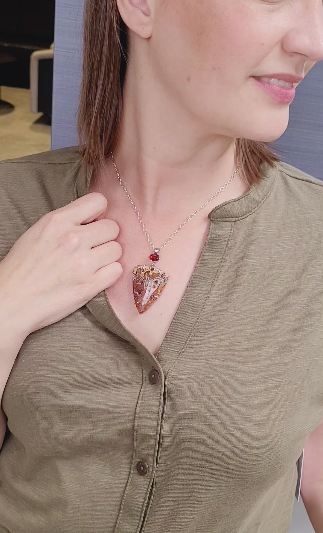 Petrified Wood Large Triangle Druzy Necklace
