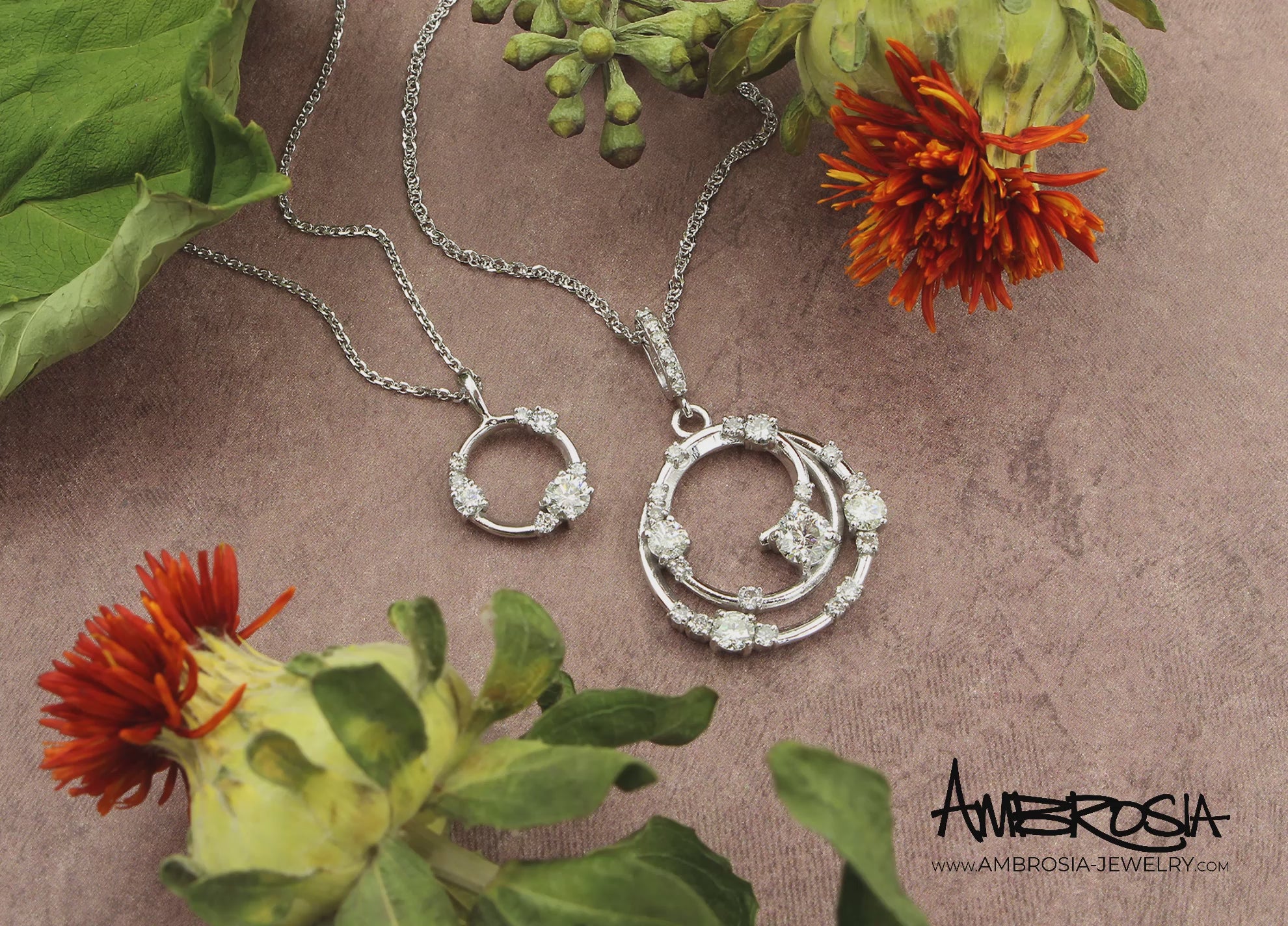 Round Modern Diamond Swirl Pave Necklace