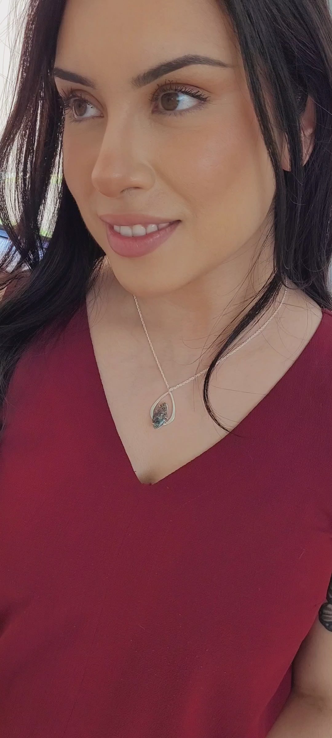 Confetti Chrysocolla Marquise Silver Necklace
