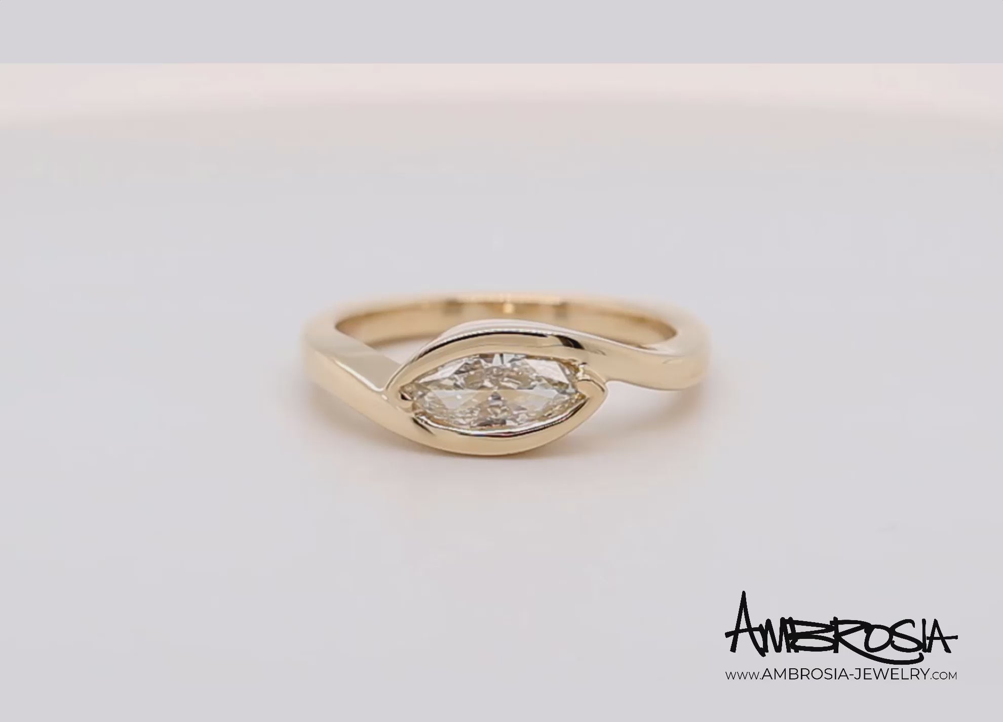 Contemporary Bypass Marquise Sleek Diamond Gold Ring
